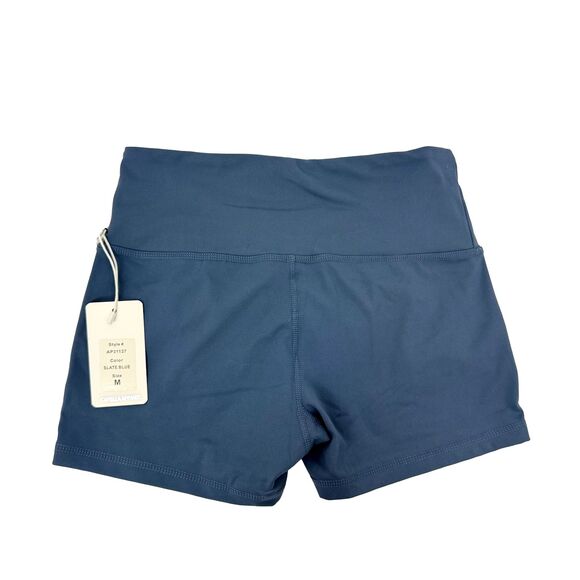 CAPELLA Wide Band Waist Shorts M Biker Slate Blue Gym Workout NWT B28 - Picture 3 of 5